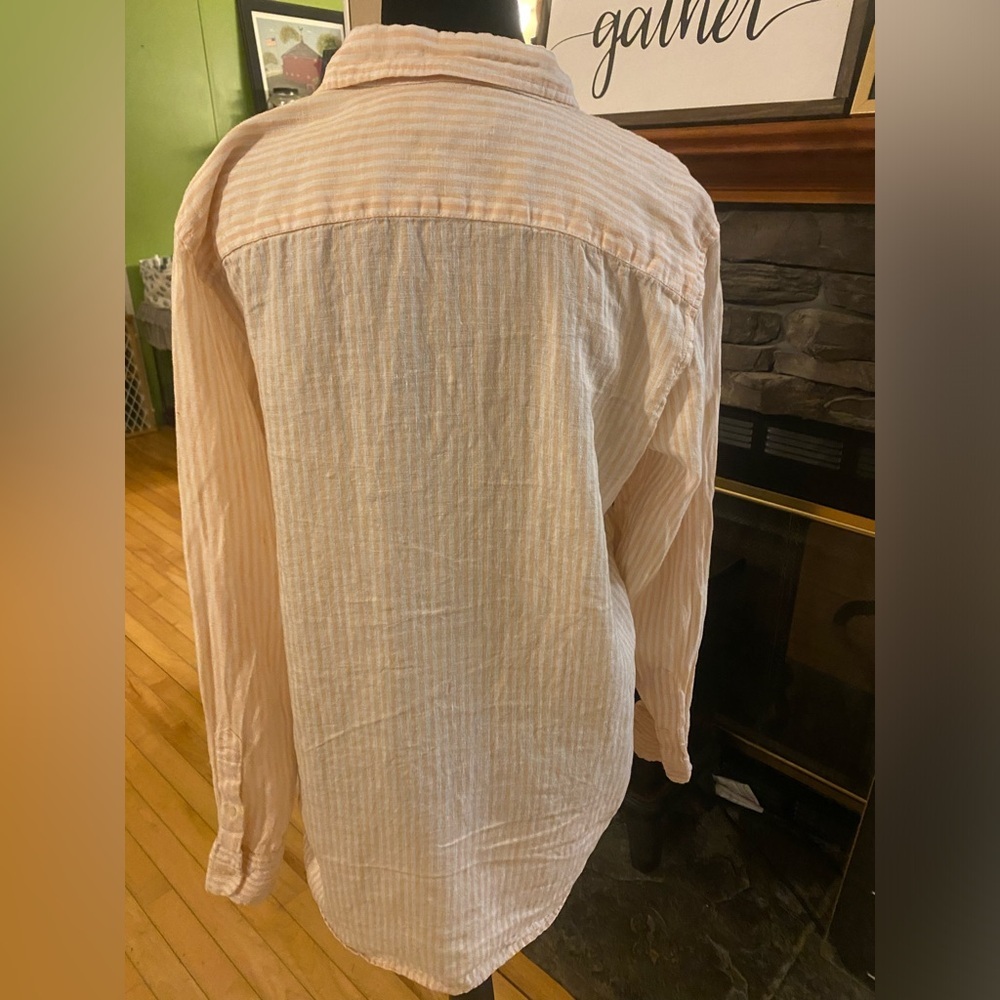 Lauren Ralph Lauren Peach Striped Linen Shirt L - Picture 2 of 9